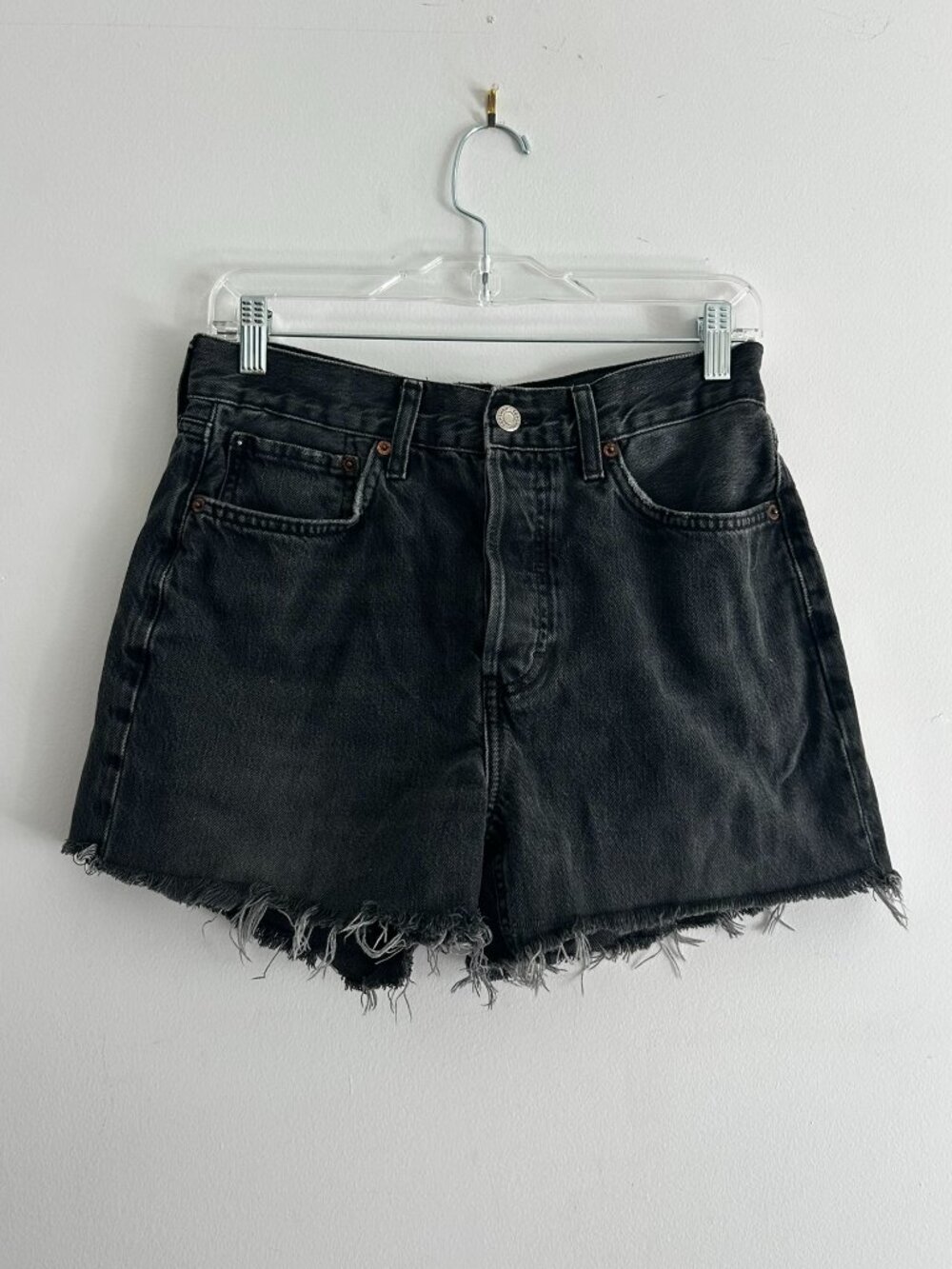 Topshop black denim distressed dad shorts